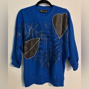 Vintage 80’s Extravaganza Womens Blue Black‎ Dolman Sleeve Medium Sweatshirt